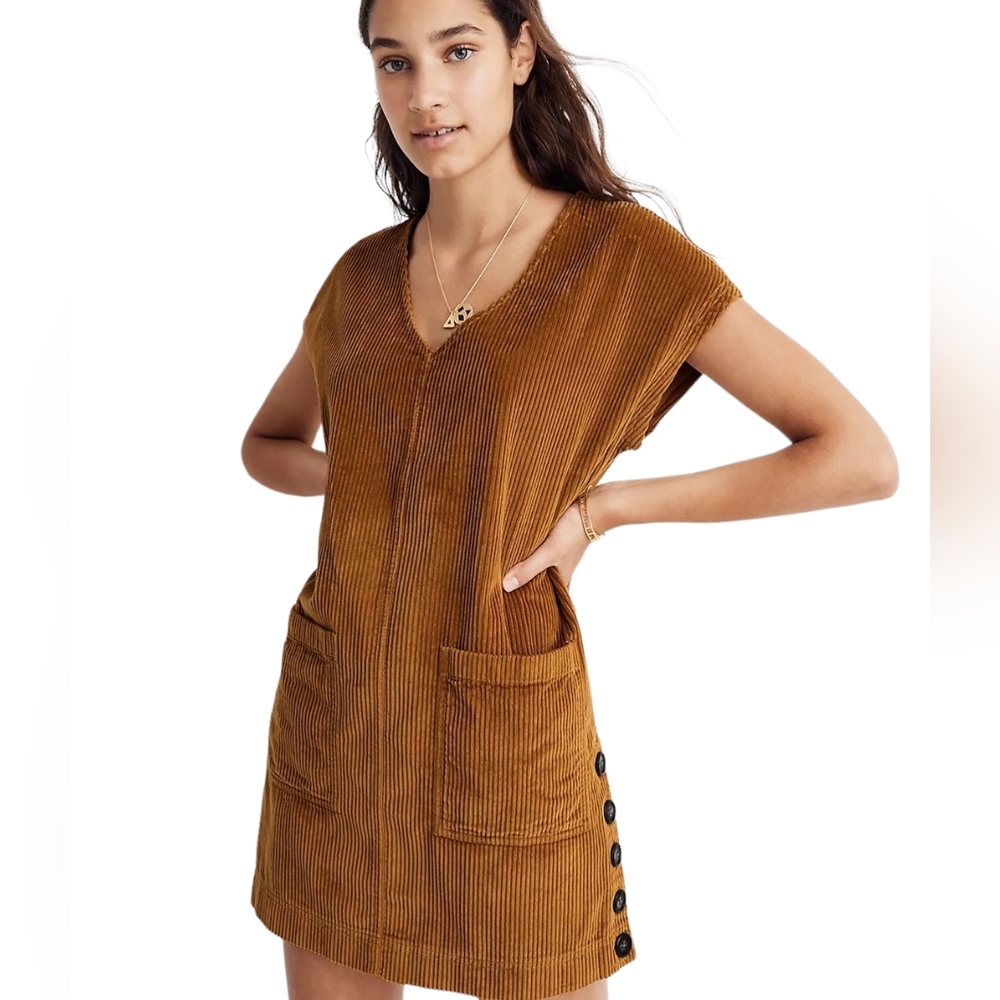 Madewell Corduroy Side-Button Shift Dress - Sz Large